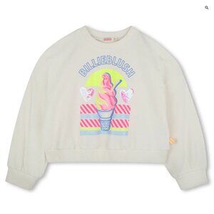 Billieblush Cream Cropped Sweatshirt with Neon Ice Cream Graphic Size 2 Sequins